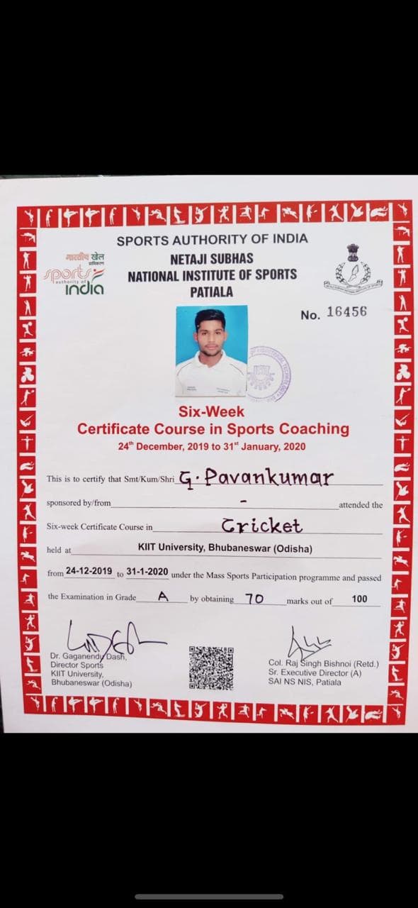 Sports Authority of India Certificate